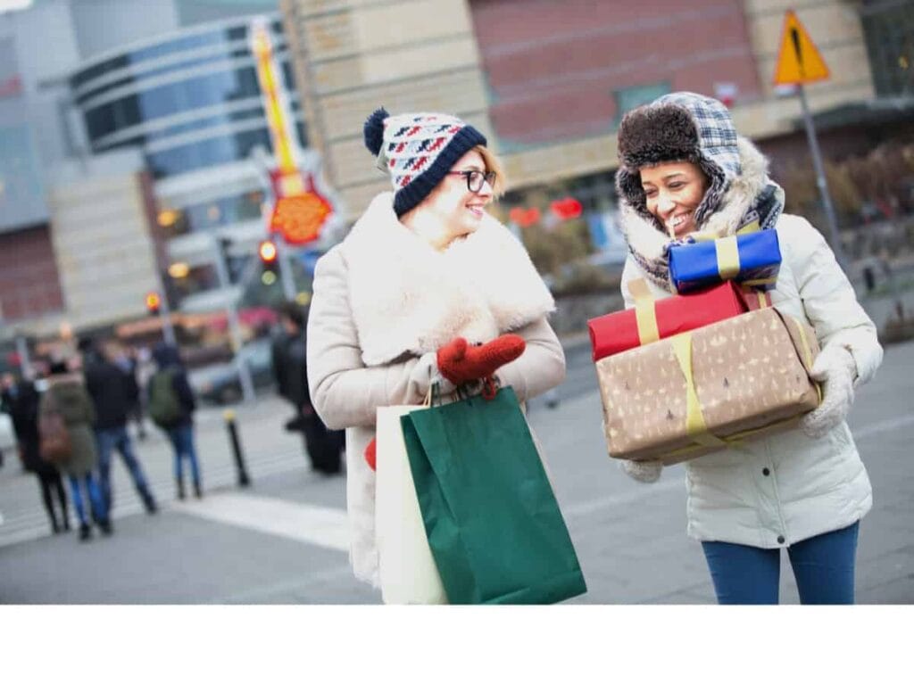 friends on a shopping spree in the winter