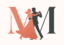 Milestone Mingle logo featuring two large serif capital letters "M"—one in warm terracotta and the other in charcoal—subtly overlaid with a small, elegant silhouette of a dancing couple between the letters.