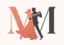 Milestone Mingle logo featuring two large serif capital letters "M"—one in warm terracotta and the other in charcoal—subtly overlaid with a small, elegant silhouette of a dancing couple between the letters.